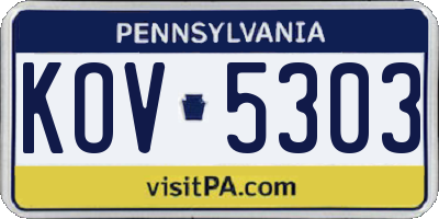 PA license plate KOV5303