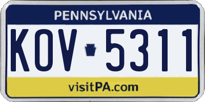 PA license plate KOV5311