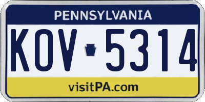 PA license plate KOV5314