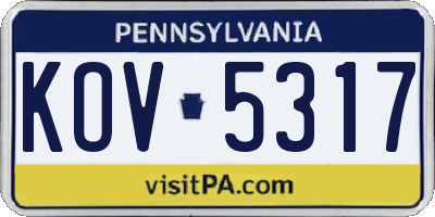 PA license plate KOV5317