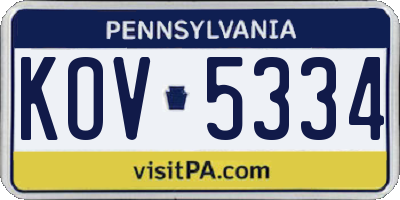 PA license plate KOV5334