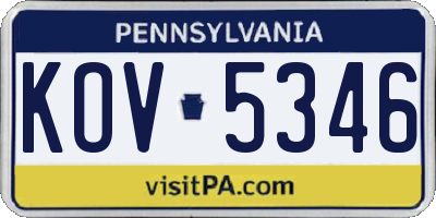 PA license plate KOV5346