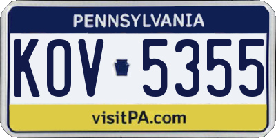 PA license plate KOV5355