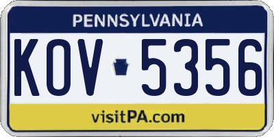 PA license plate KOV5356