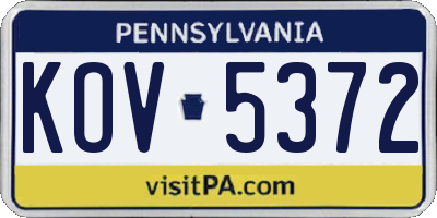 PA license plate KOV5372