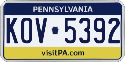 PA license plate KOV5392