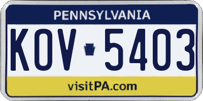 PA license plate KOV5403