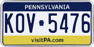 PA license plate KOV5476