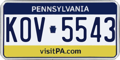 PA license plate KOV5543