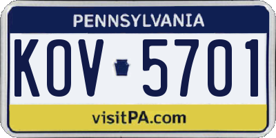 PA license plate KOV5701