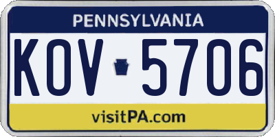 PA license plate KOV5706