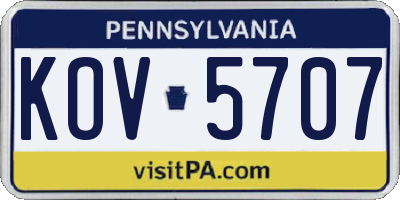 PA license plate KOV5707