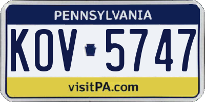 PA license plate KOV5747