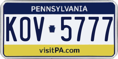 PA license plate KOV5777