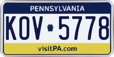 PA license plate KOV5778