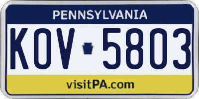 PA license plate KOV5803