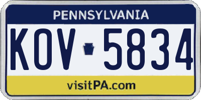 PA license plate KOV5834