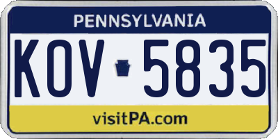 PA license plate KOV5835