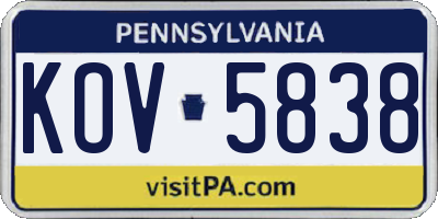 PA license plate KOV5838