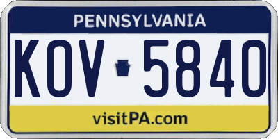 PA license plate KOV5840