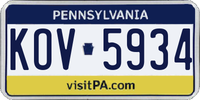 PA license plate KOV5934