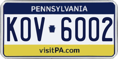 PA license plate KOV6002