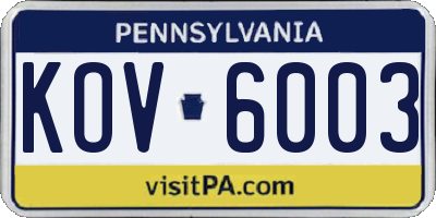 PA license plate KOV6003