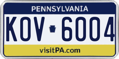 PA license plate KOV6004