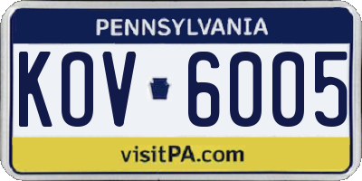 PA license plate KOV6005