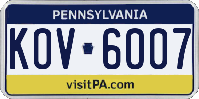 PA license plate KOV6007