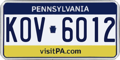 PA license plate KOV6012