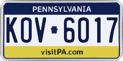 PA license plate KOV6017