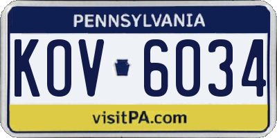 PA license plate KOV6034