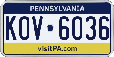 PA license plate KOV6036