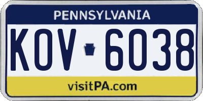PA license plate KOV6038