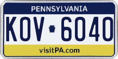PA license plate KOV6040