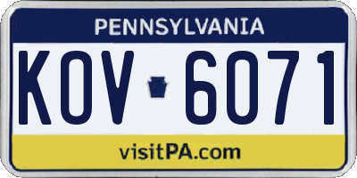 PA license plate KOV6071