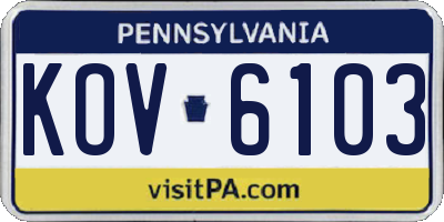 PA license plate KOV6103
