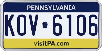 PA license plate KOV6106