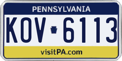 PA license plate KOV6113