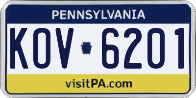 PA license plate KOV6201