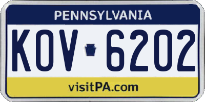 PA license plate KOV6202