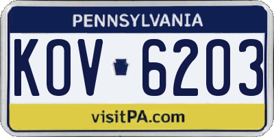 PA license plate KOV6203