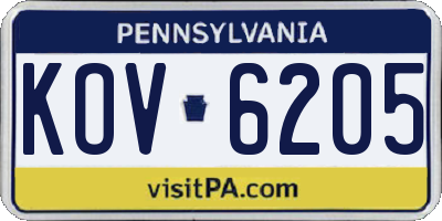 PA license plate KOV6205
