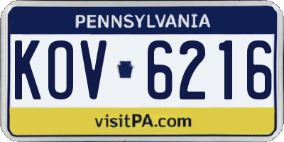 PA license plate KOV6216