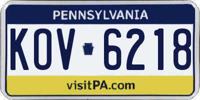 PA license plate KOV6218