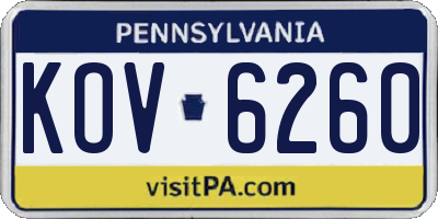 PA license plate KOV6260