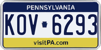 PA license plate KOV6293