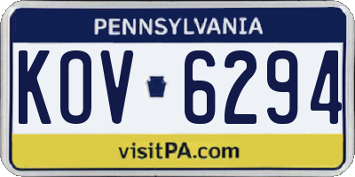 PA license plate KOV6294