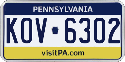 PA license plate KOV6302